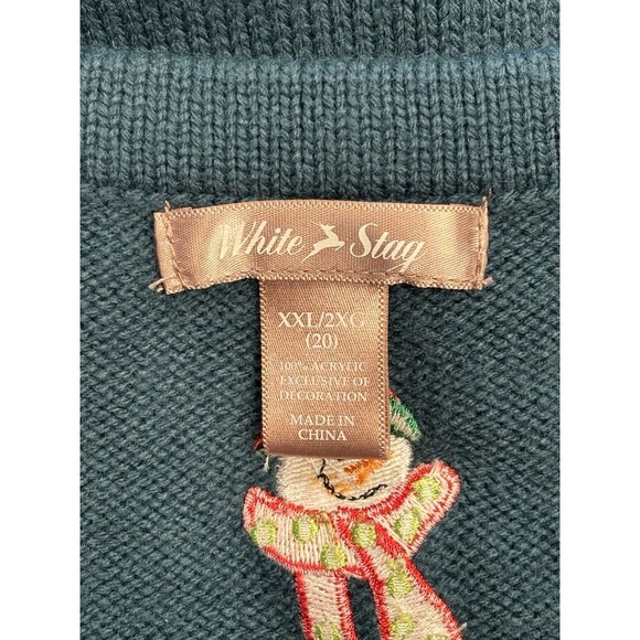 White Stag Vest XXL 18/20 Forest Green Snowman Christmas Button-Up Vtg Festive - Picture 3 of 8